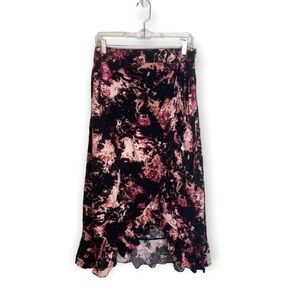 I.N.C Black and Hot Pink Marble Print High Low Tie Midi Skirt Size M